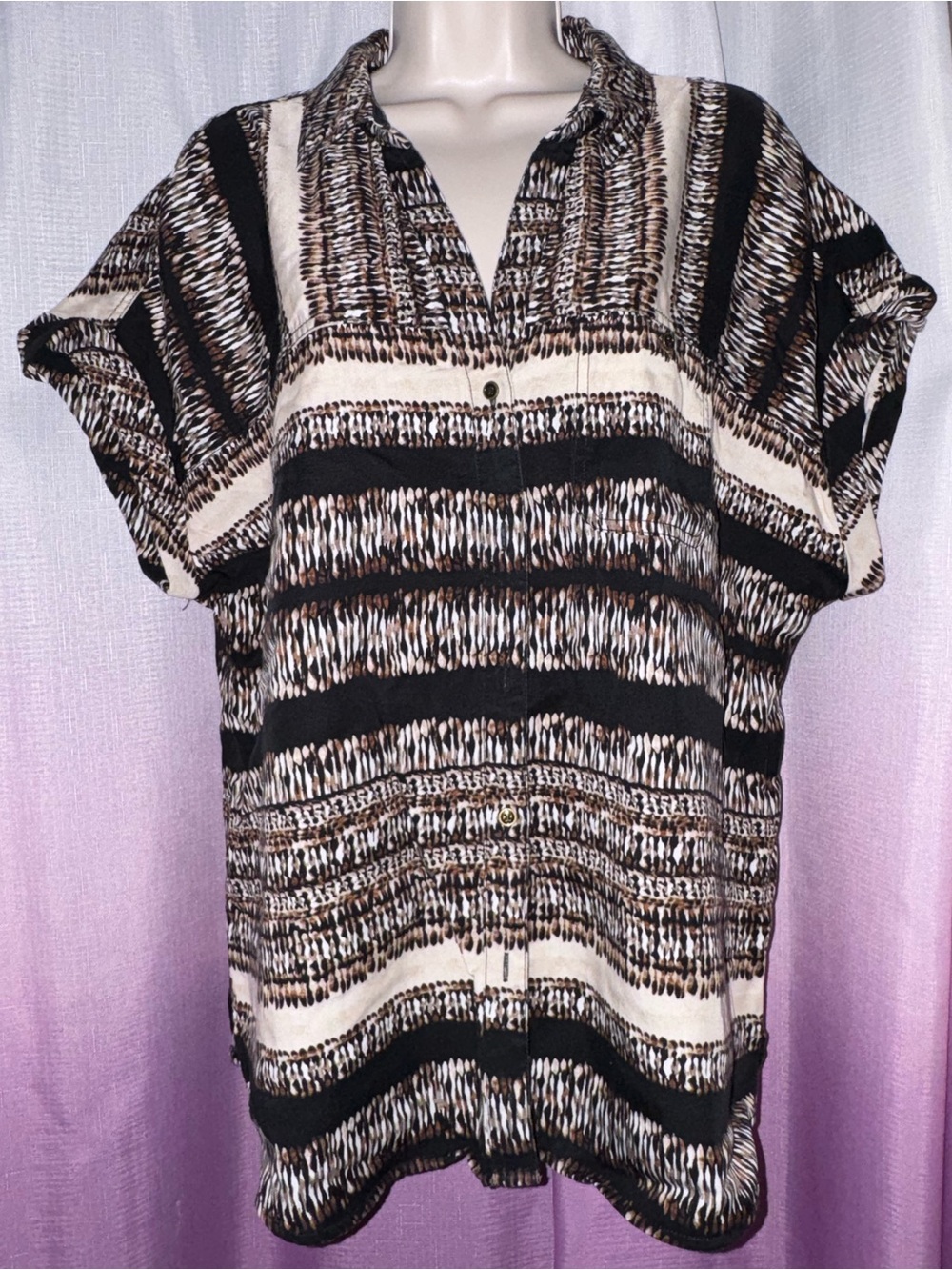 Westbound Black Cream and Brown Striped V-Neck Tunic